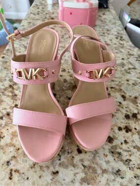 MICHAEL Michael Kors wedges Pink Leather Logo Sandals  9